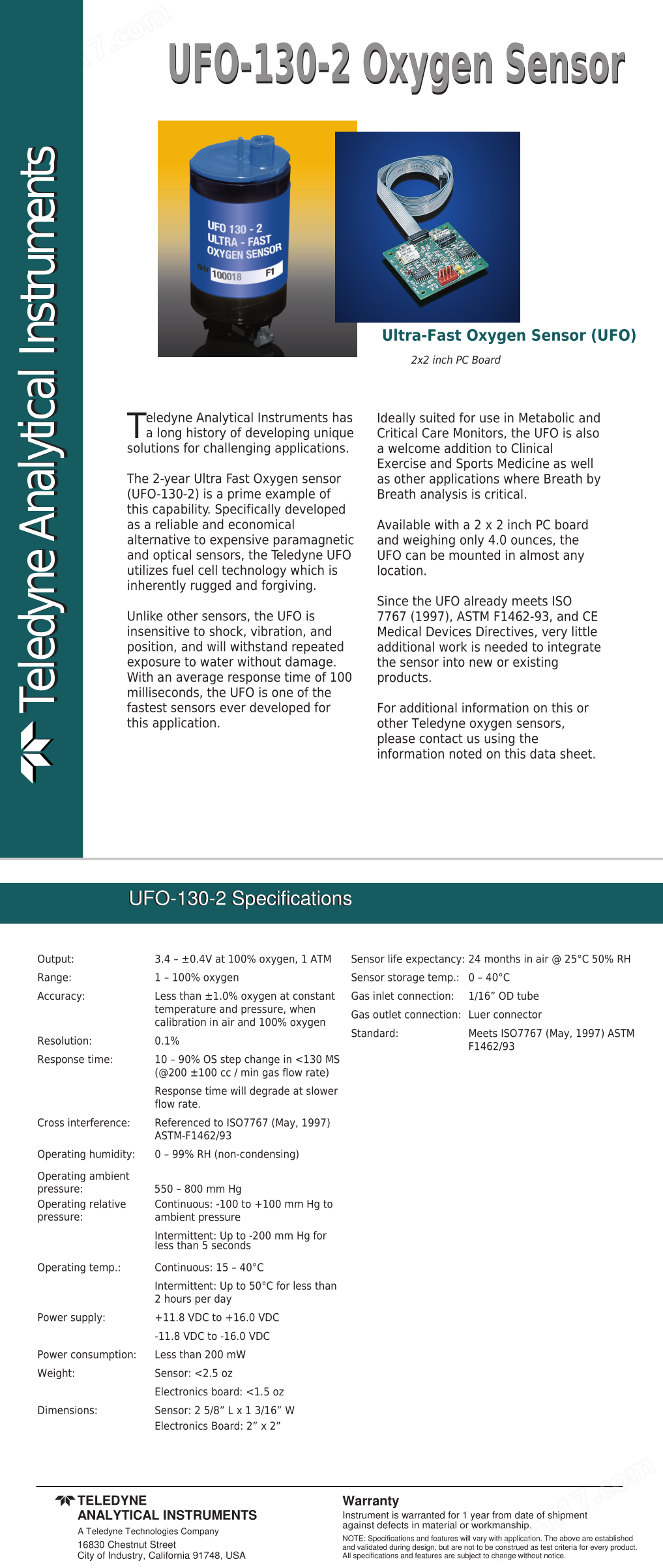 美国teledyne ufo 130-2氧气传感器